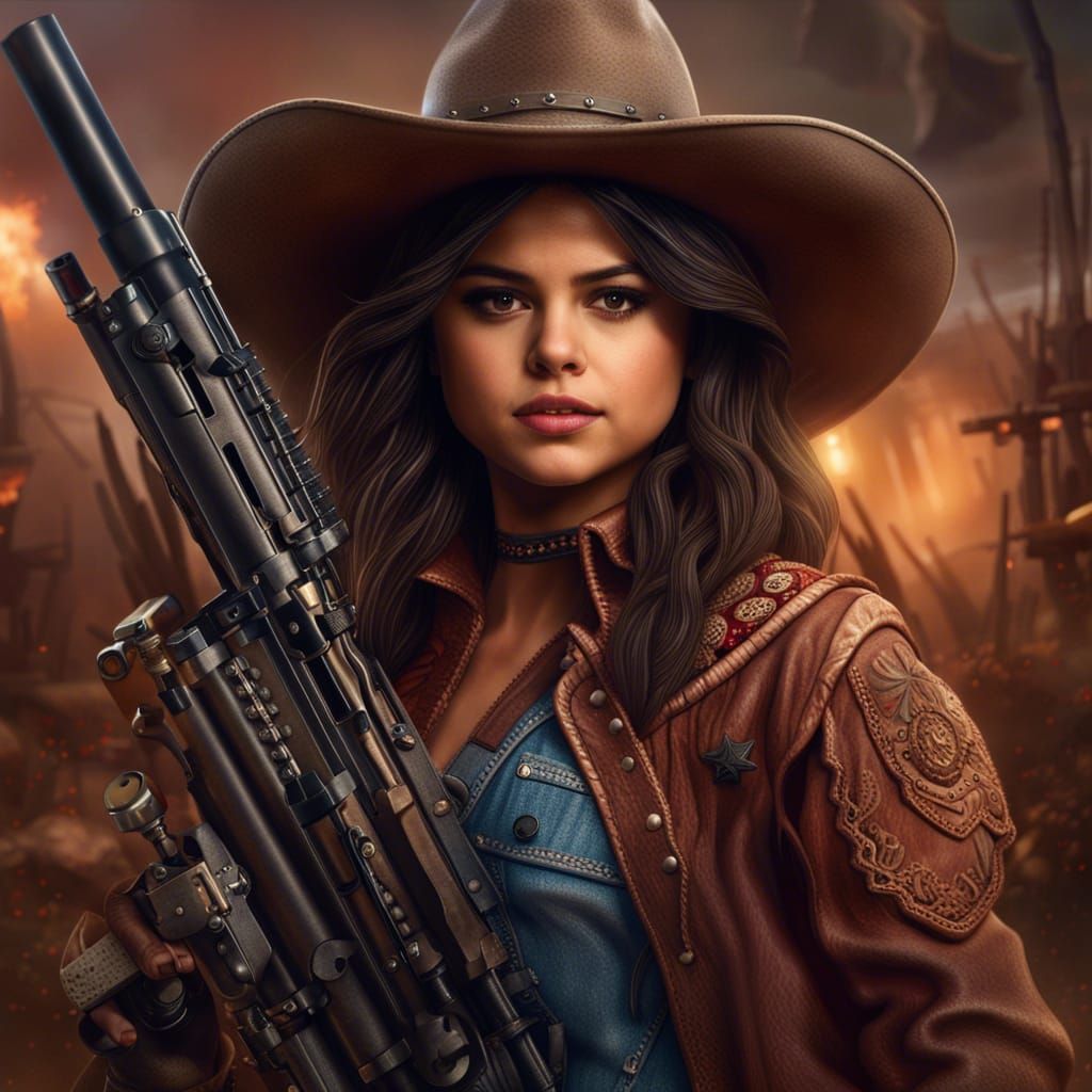 Selena Gomez as Cowgirl with Machine Gun