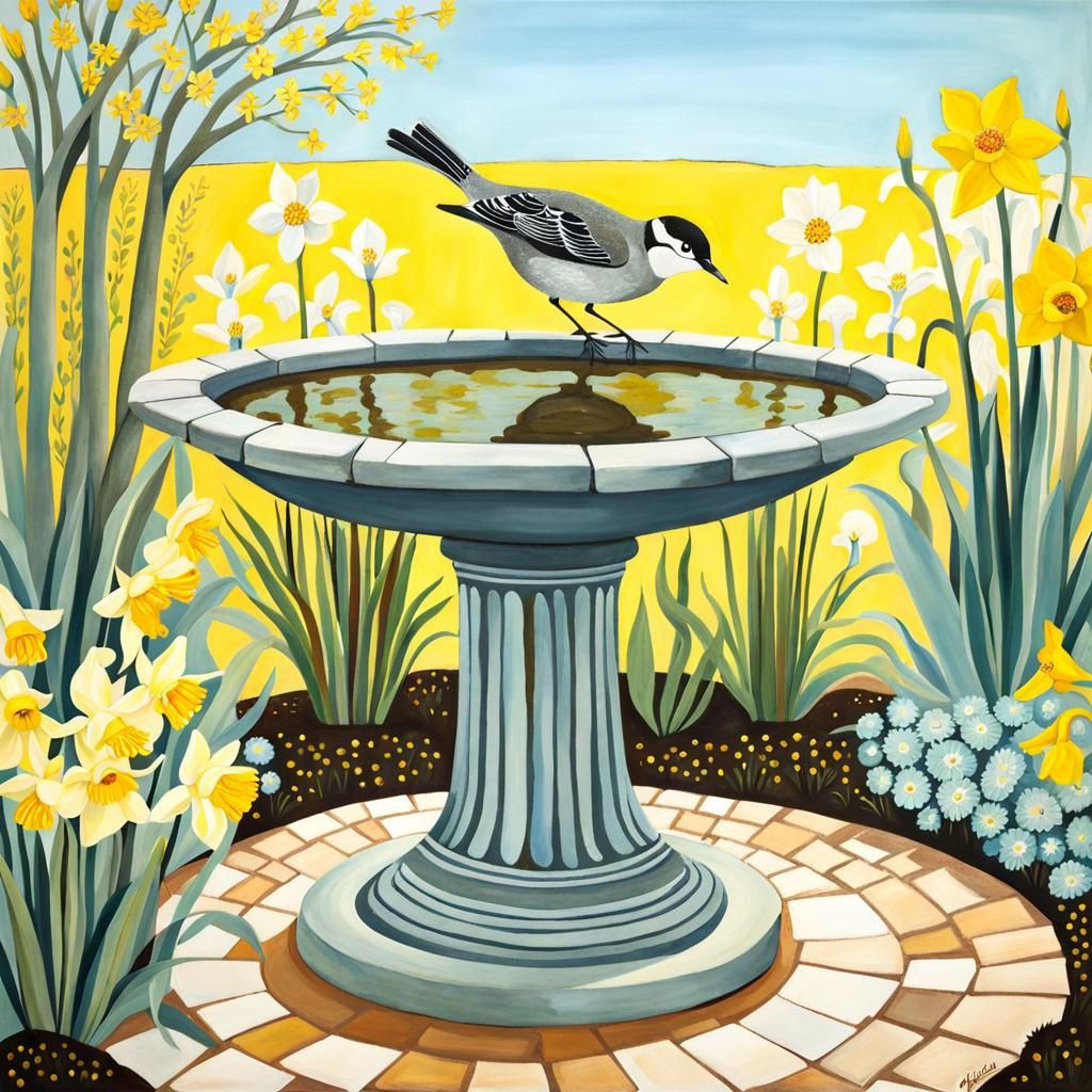 Spring Bird Bath in Kitchen Garden Style