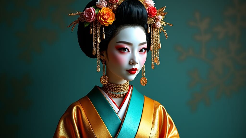 Porcelain Geisha in Kimono with Streetwear Accessories
