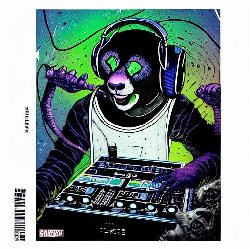 Space Panda DJ in Cartoonish Realistic Style