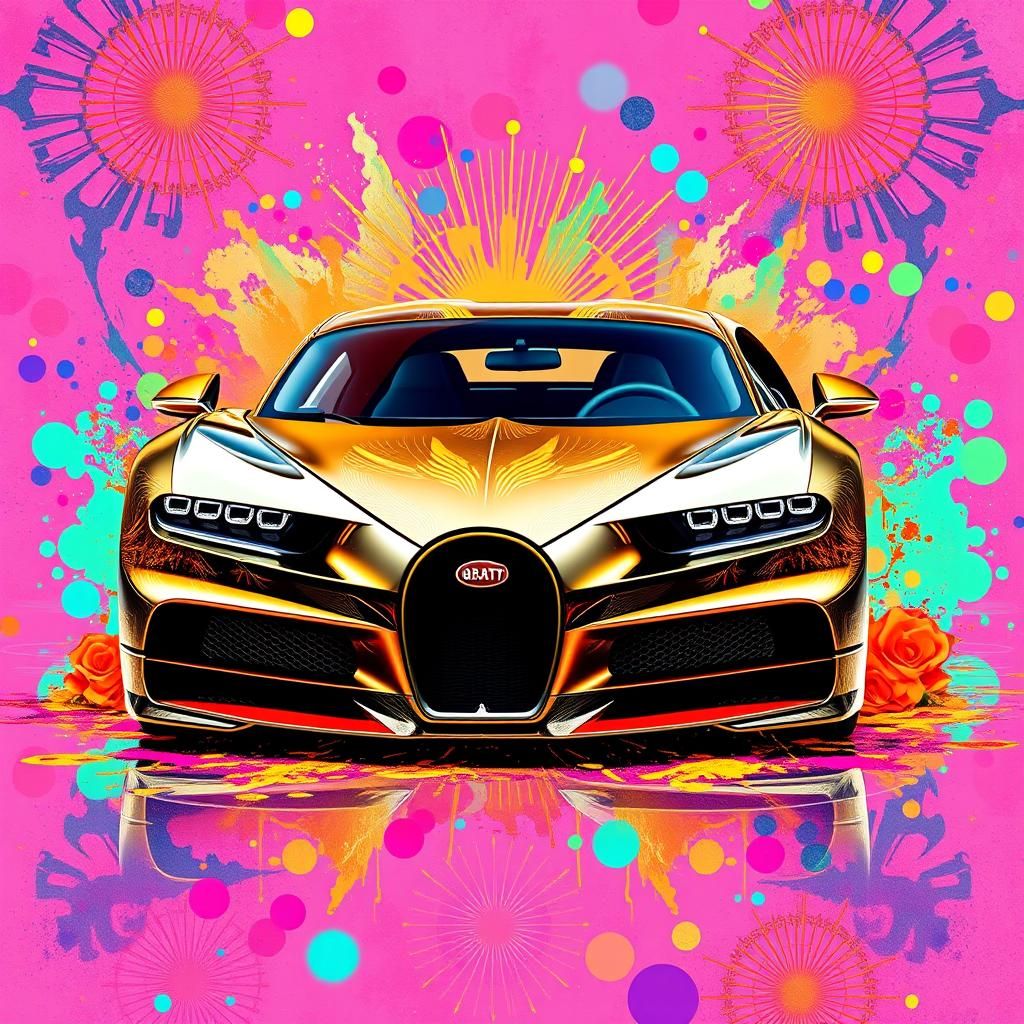 Vibrant 2025 Bugatti Portrait with Neon Splash Screen