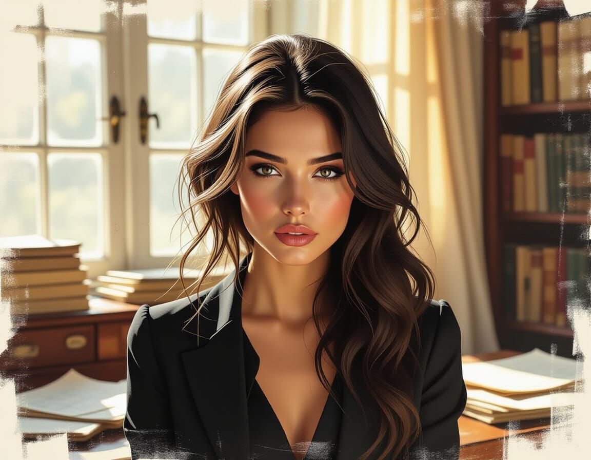 Dreamy Portrait of Woman in Shadowy Study