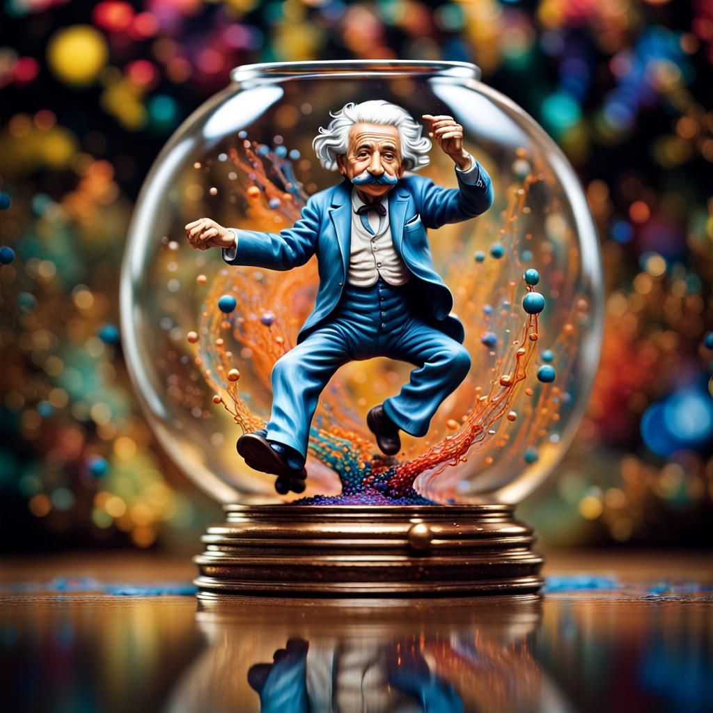 Einstein Bobblehead Dance: Double Exposure Abstract Art
