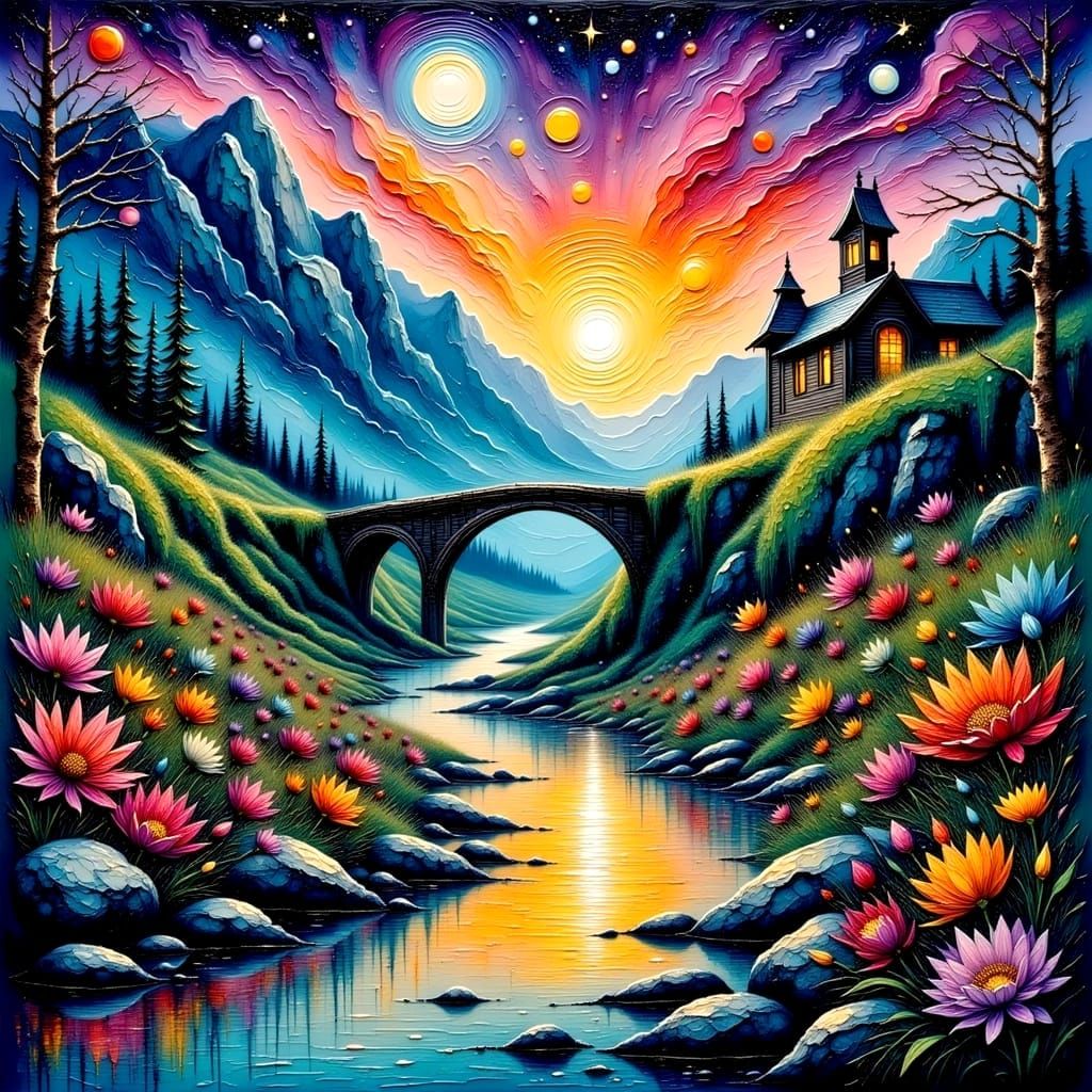 Surreal Valley Sanctuary with Radiant Temple and Sparkling B...