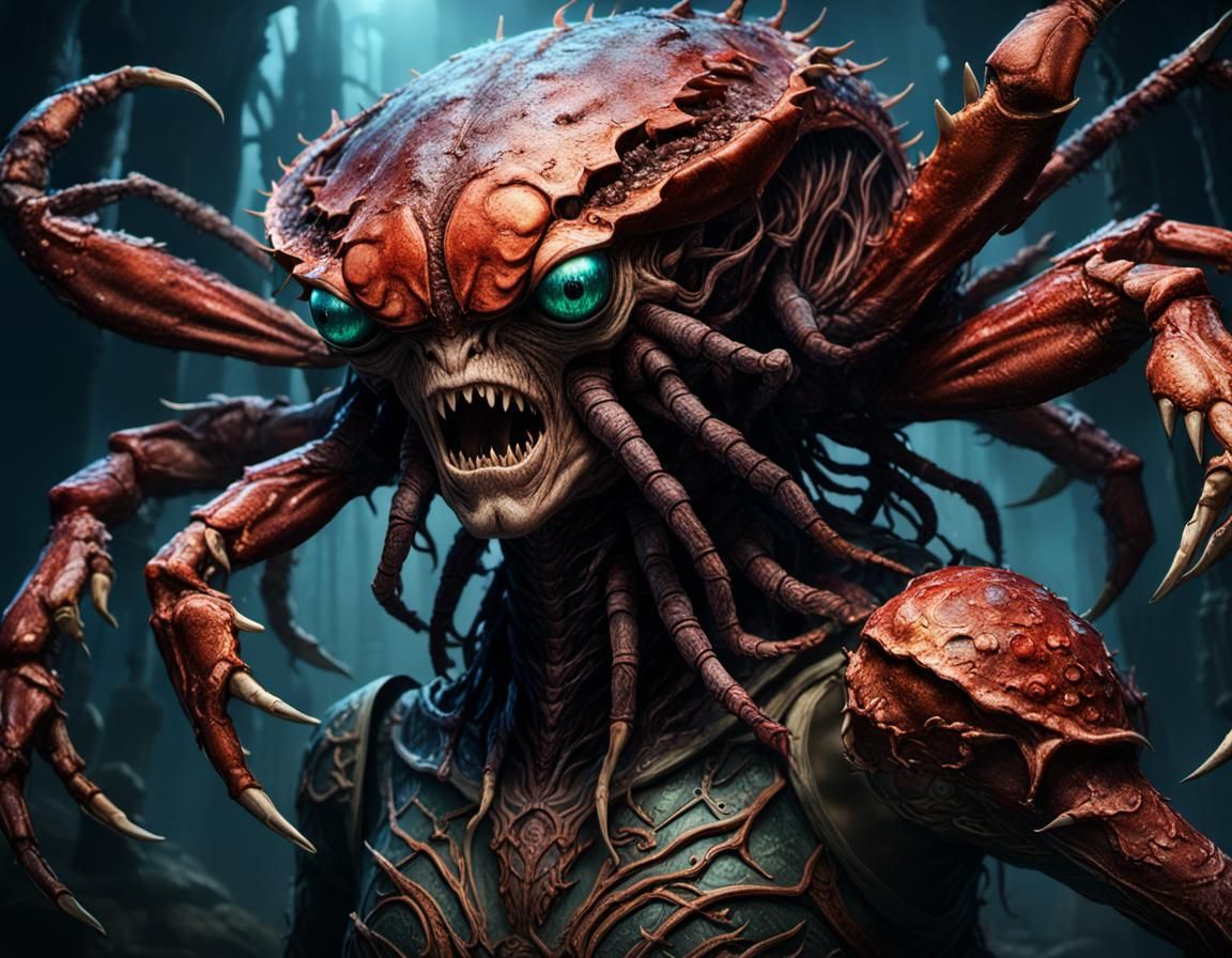Eldritch Body Horror: Woman Evolving Into Crab