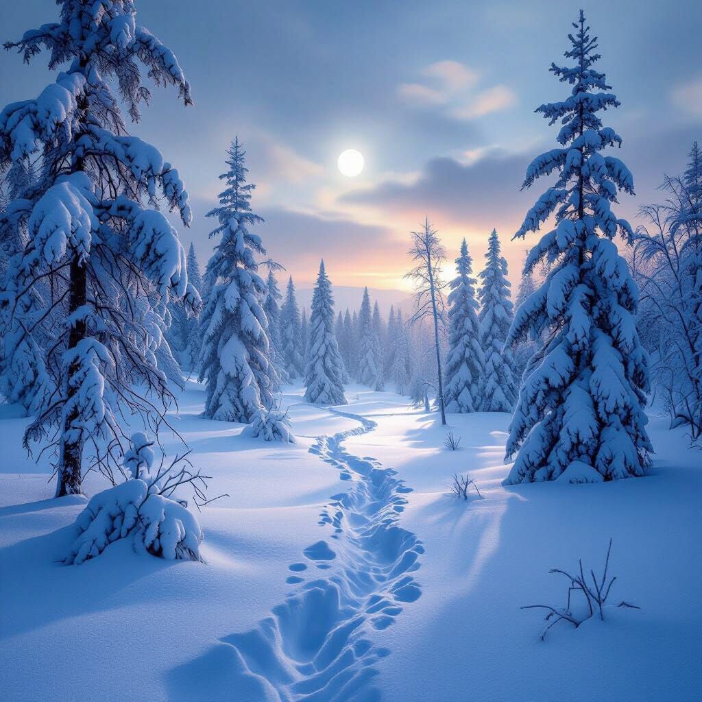 Night Forest: Footsteps in the Siberian Snow