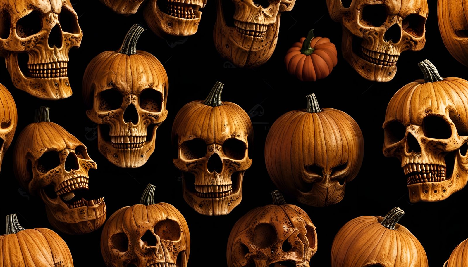 Spooky Skull and Halloween Pumpkin Panoramic