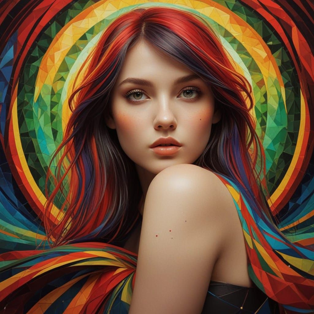 Surreal Geometric Dreamscape in Vibrant Prismatic Colors