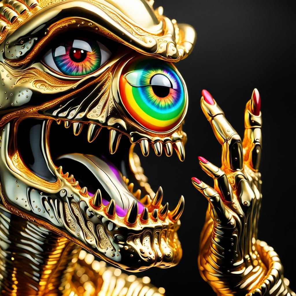 Chrome Monster with Rainbow Eye and Gold Nail