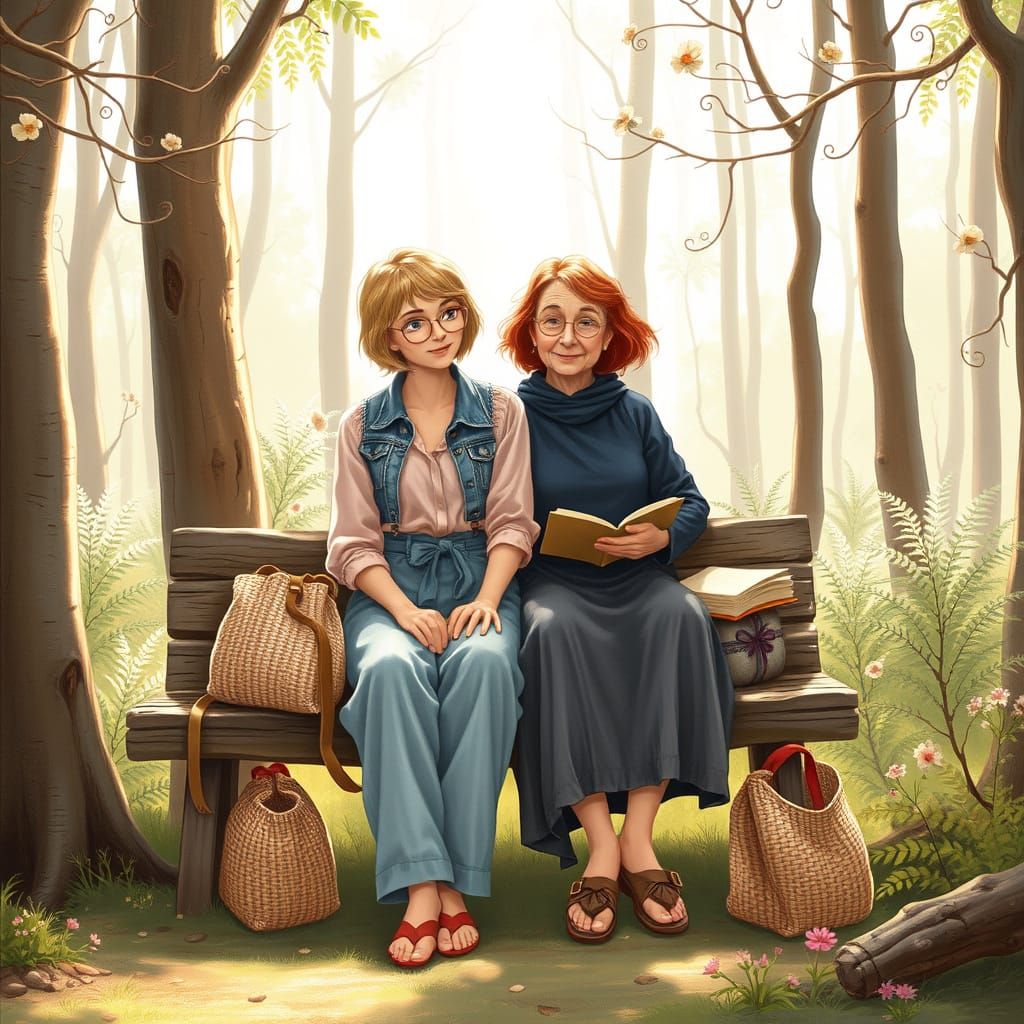 Enchanting Woodland Scene with Two Gentle Figures