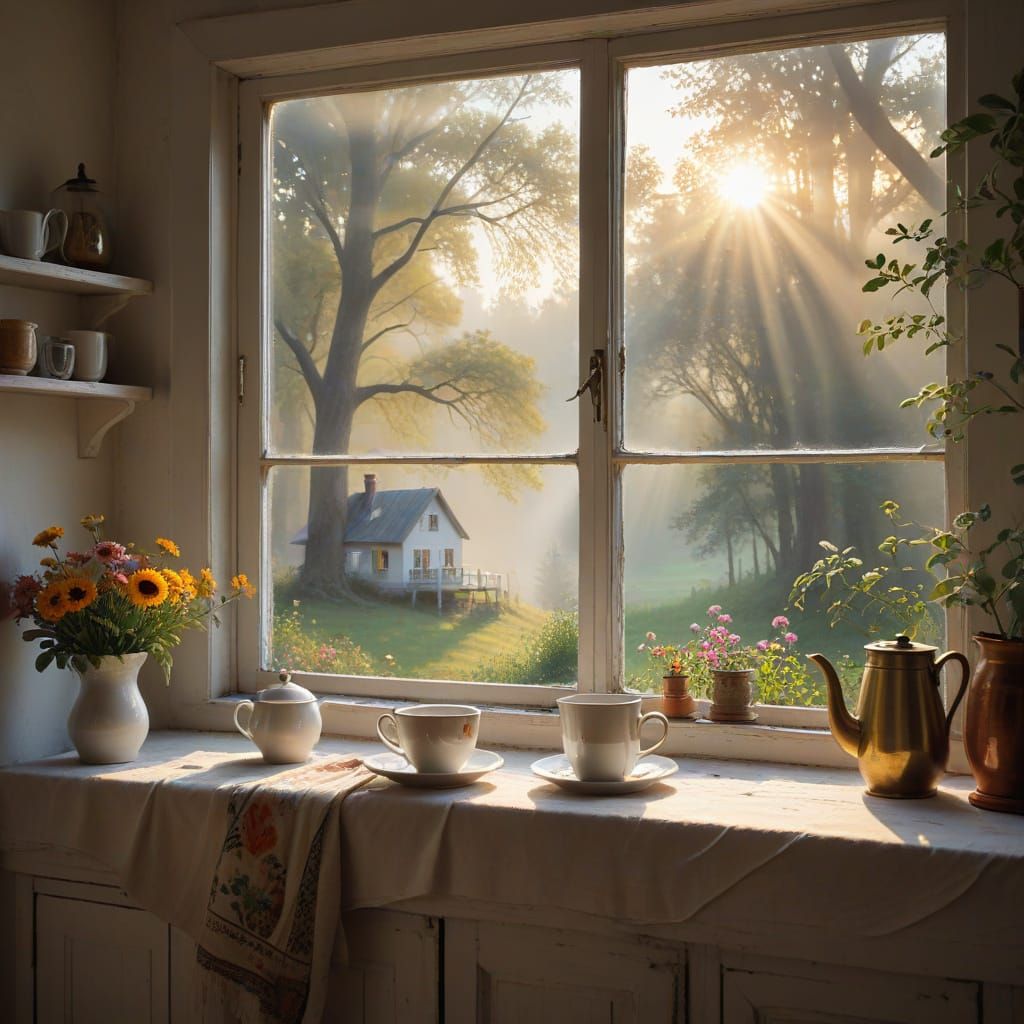 Cozy House Sunrise in Impressionist Style