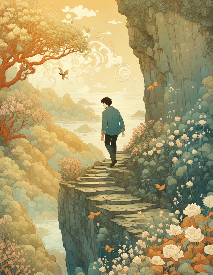 Mystical Man Stepping Off Cliff in Ngai Style