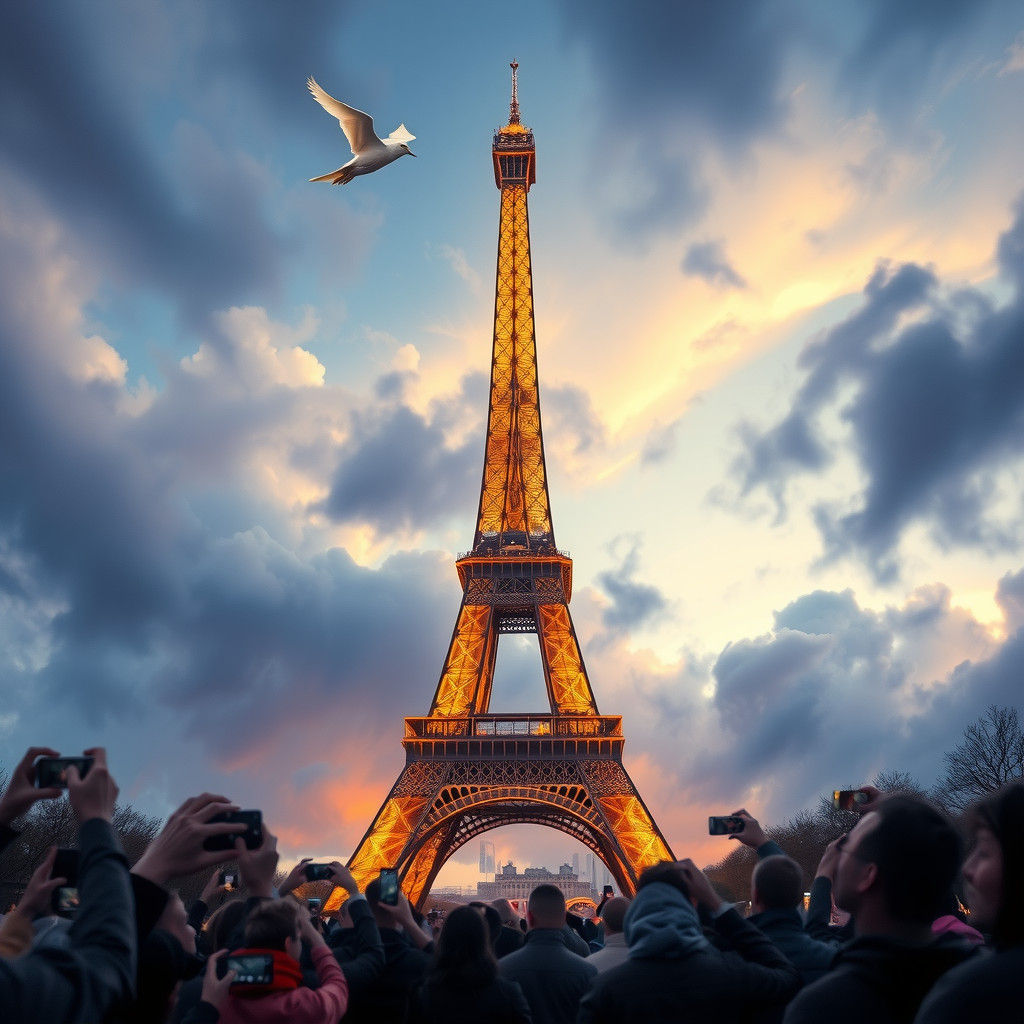 Eiffel Tower at Night in Detailed Digital Art