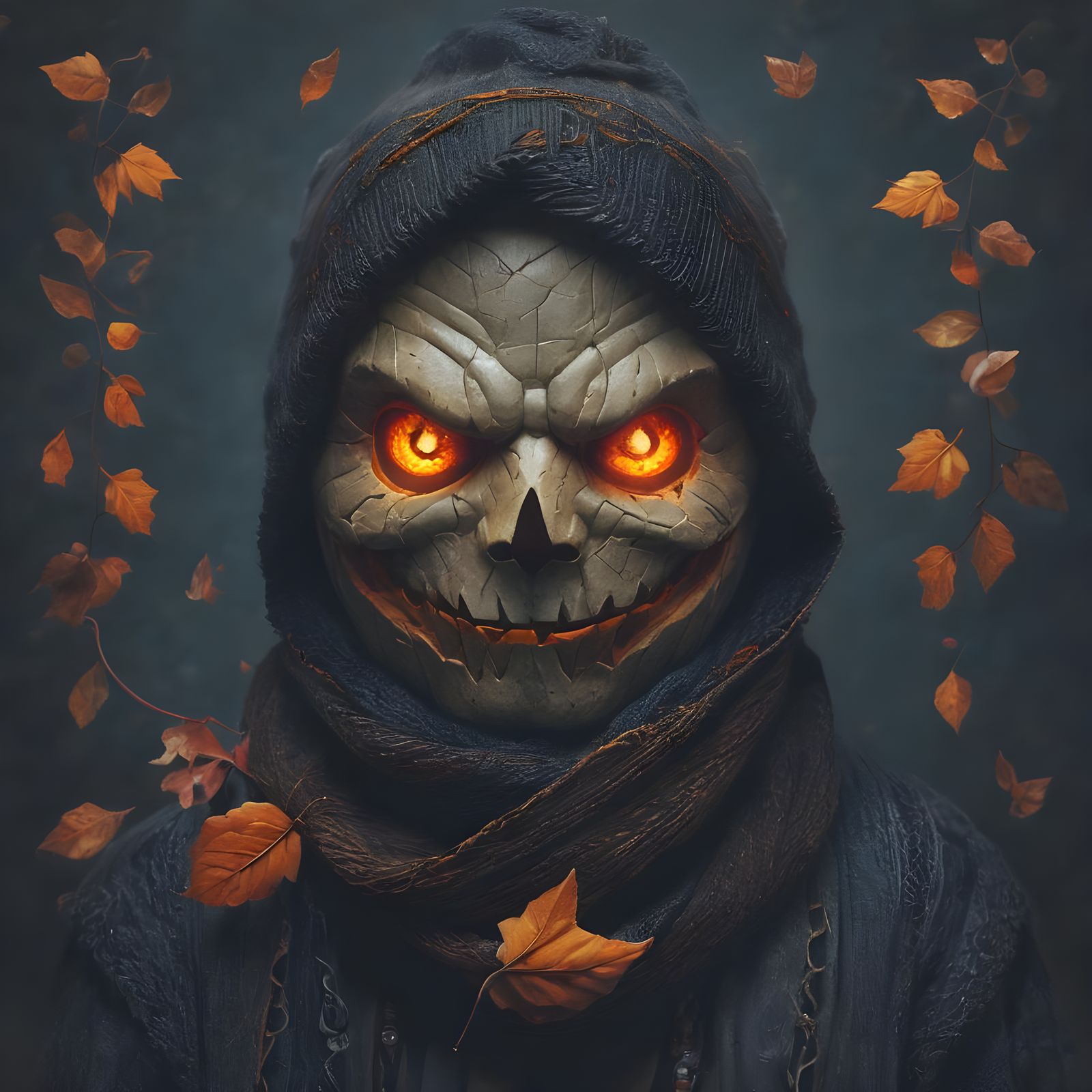 Halloween Jack-O'-Lantern Portrait in the Style of Etching