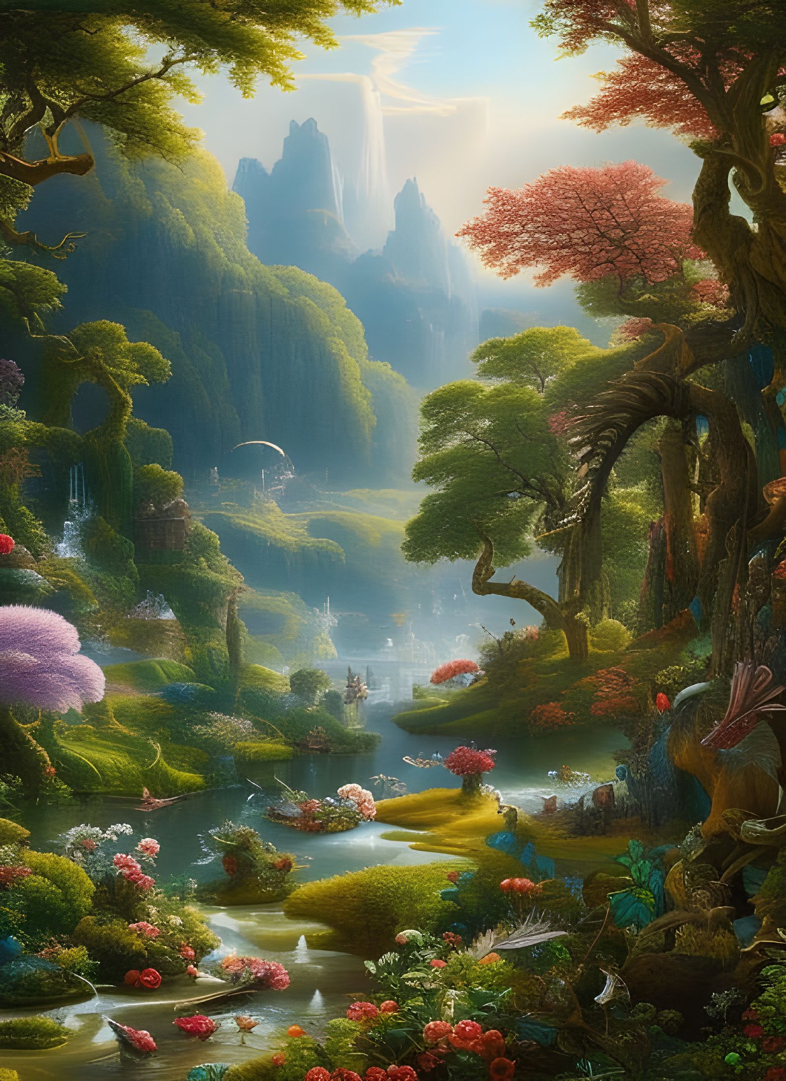 Detailed Summer Fantasy Landscape in Pastel Colors