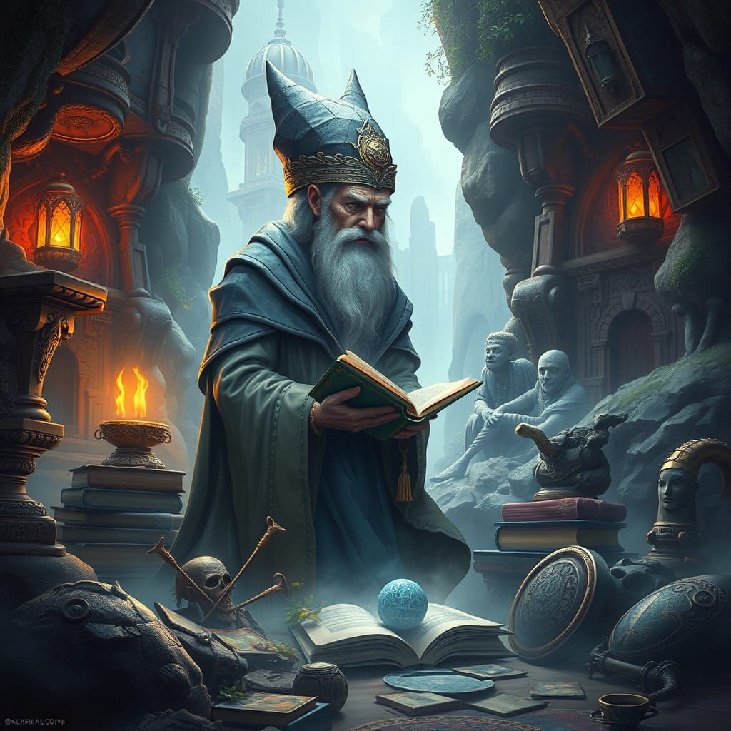 Wise Sage in Mystical Landscape: Matte Painting