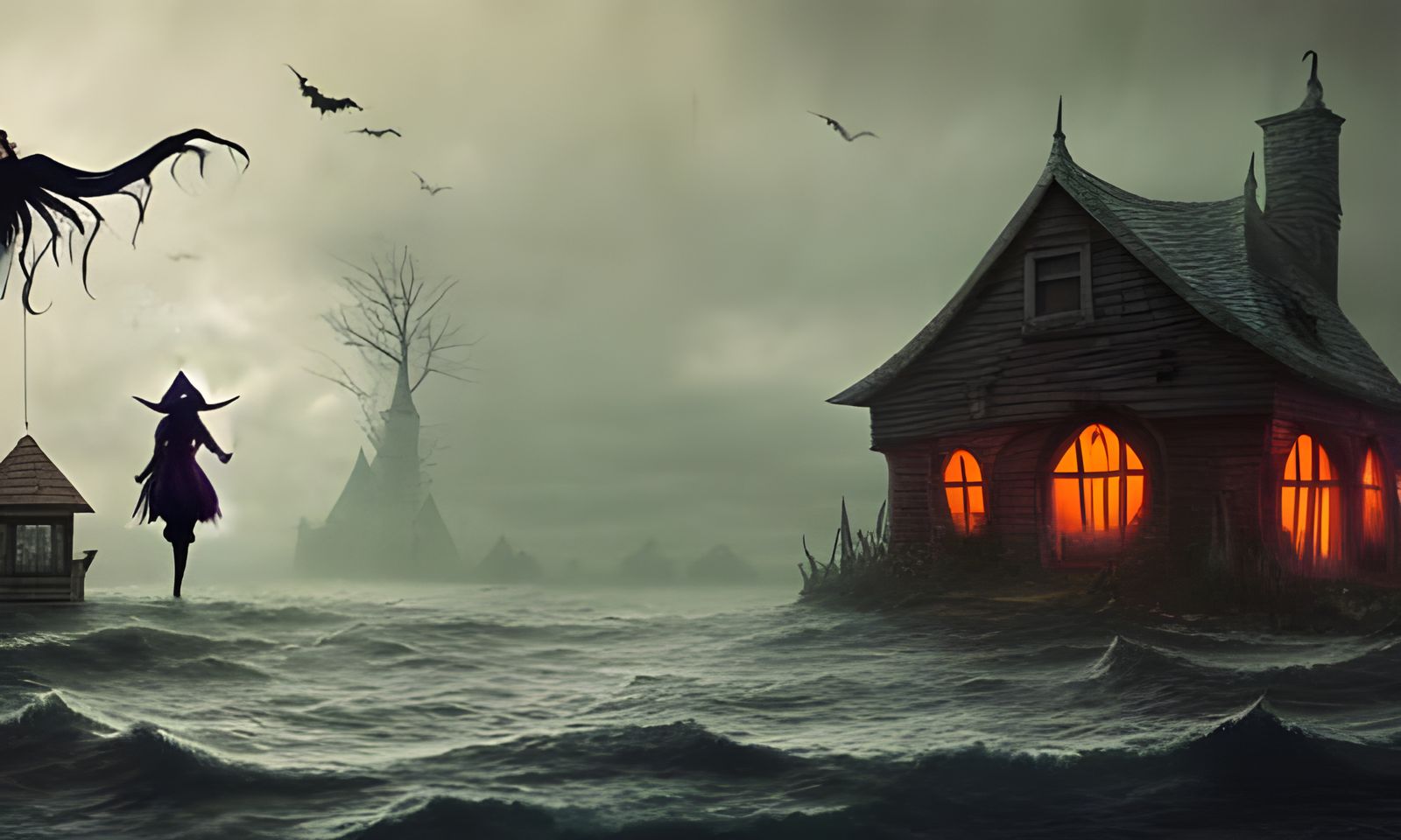 Realistic Witch's Candy House on the Ocean