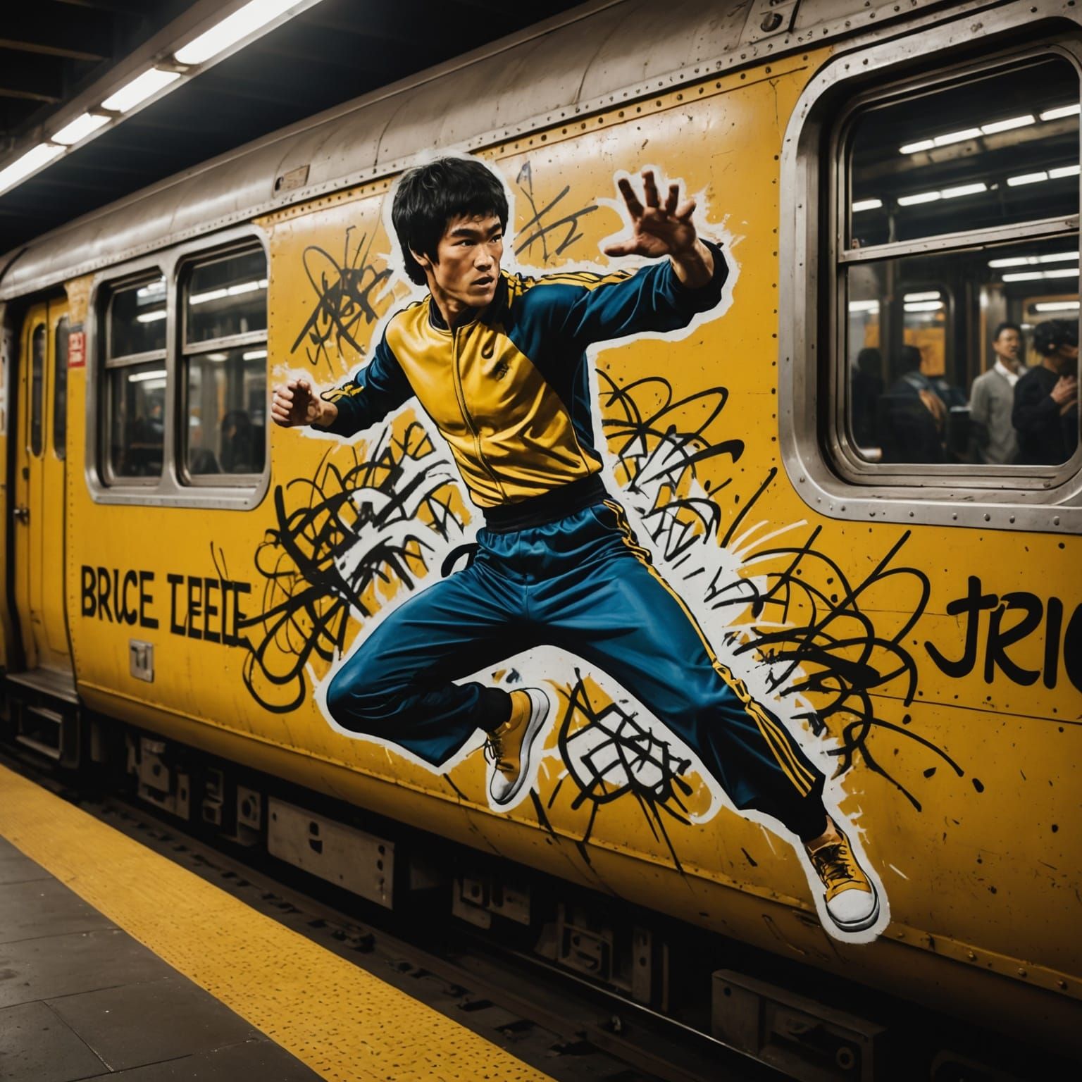 Bruce Lee Graffiti Art on Moving Subway Train