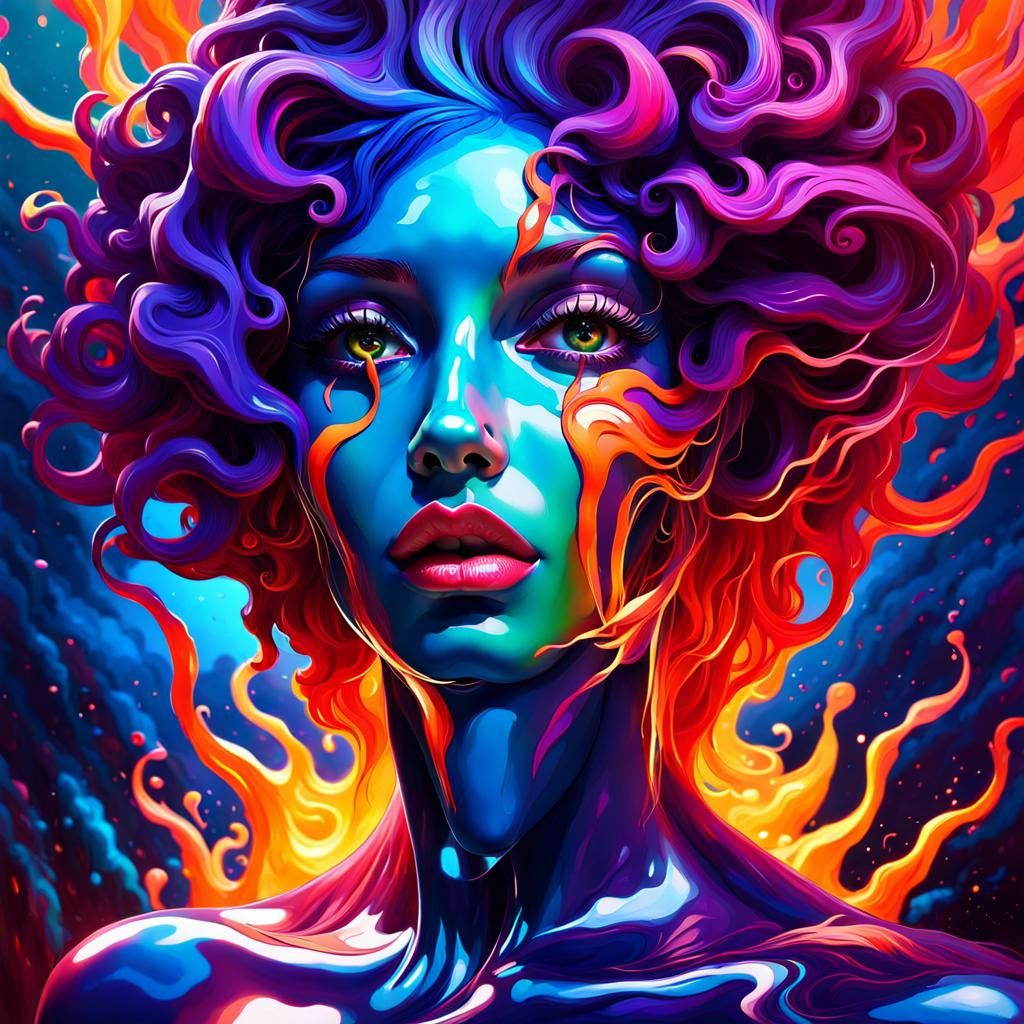 Abstract Liquid Portrait with Captivating Eyes