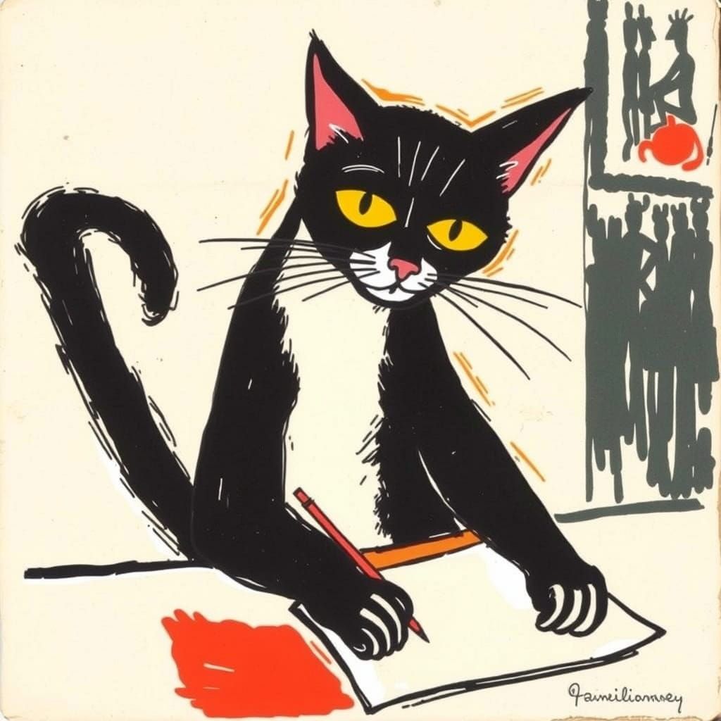 Cat Writing: Expressionist Fauvist Style
