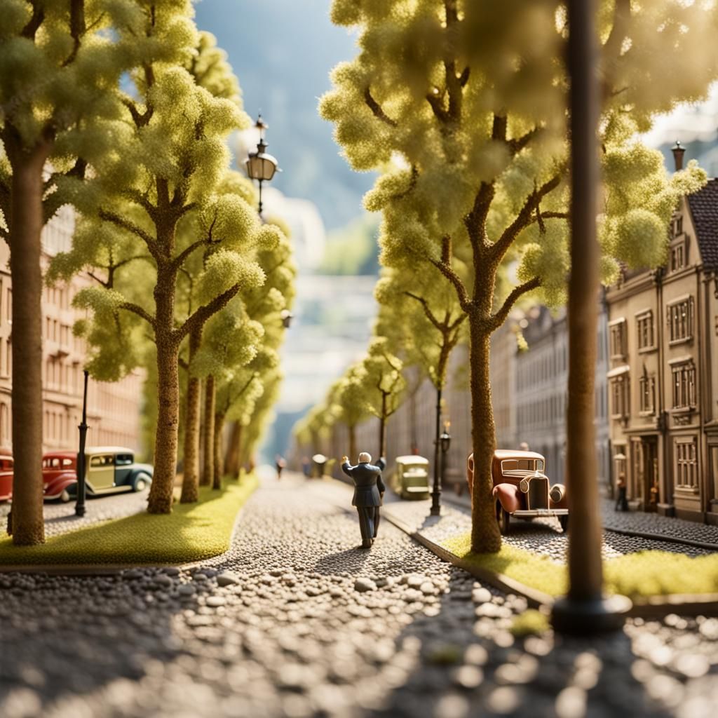 Miniature Diorama of 1930s Neoclassical Street Scene