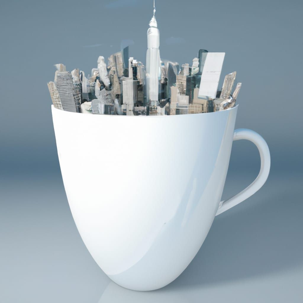 Skyscrapers Emerge from Coffee Cup: 3D Render