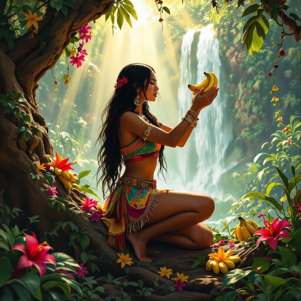 A beautiful Mayan woman with long black hair