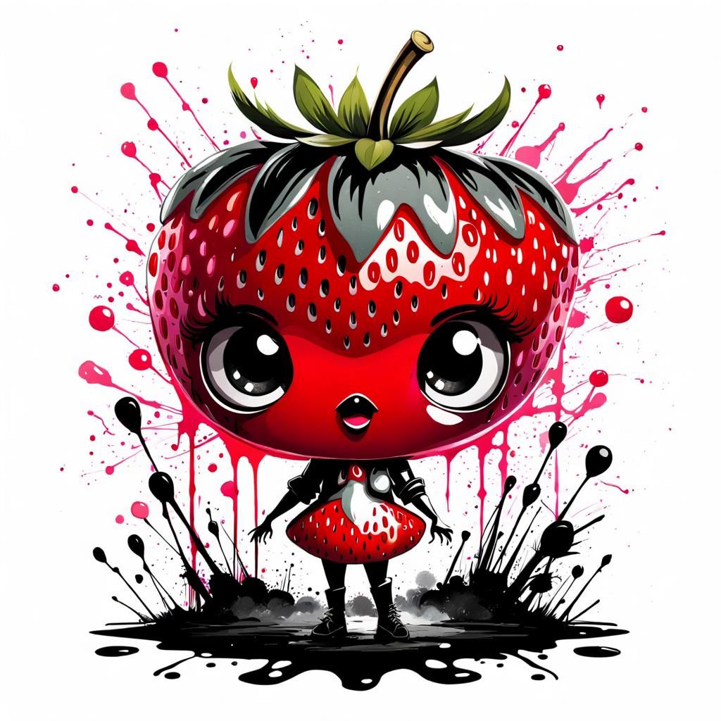 Strawberry Dryad Disco Dancing in Ink Splatter Style