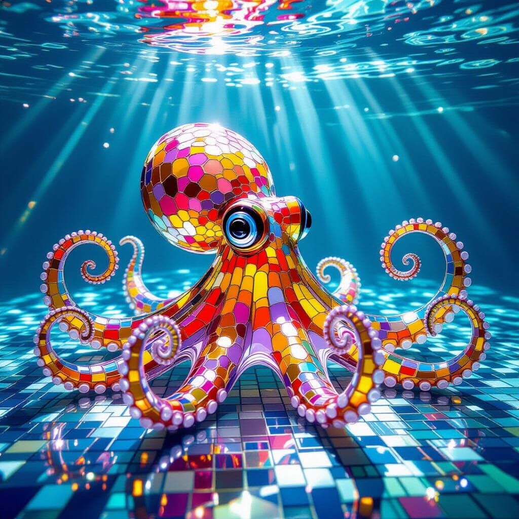 Glass Octopus Mosaic in Underwater Dreamscape
