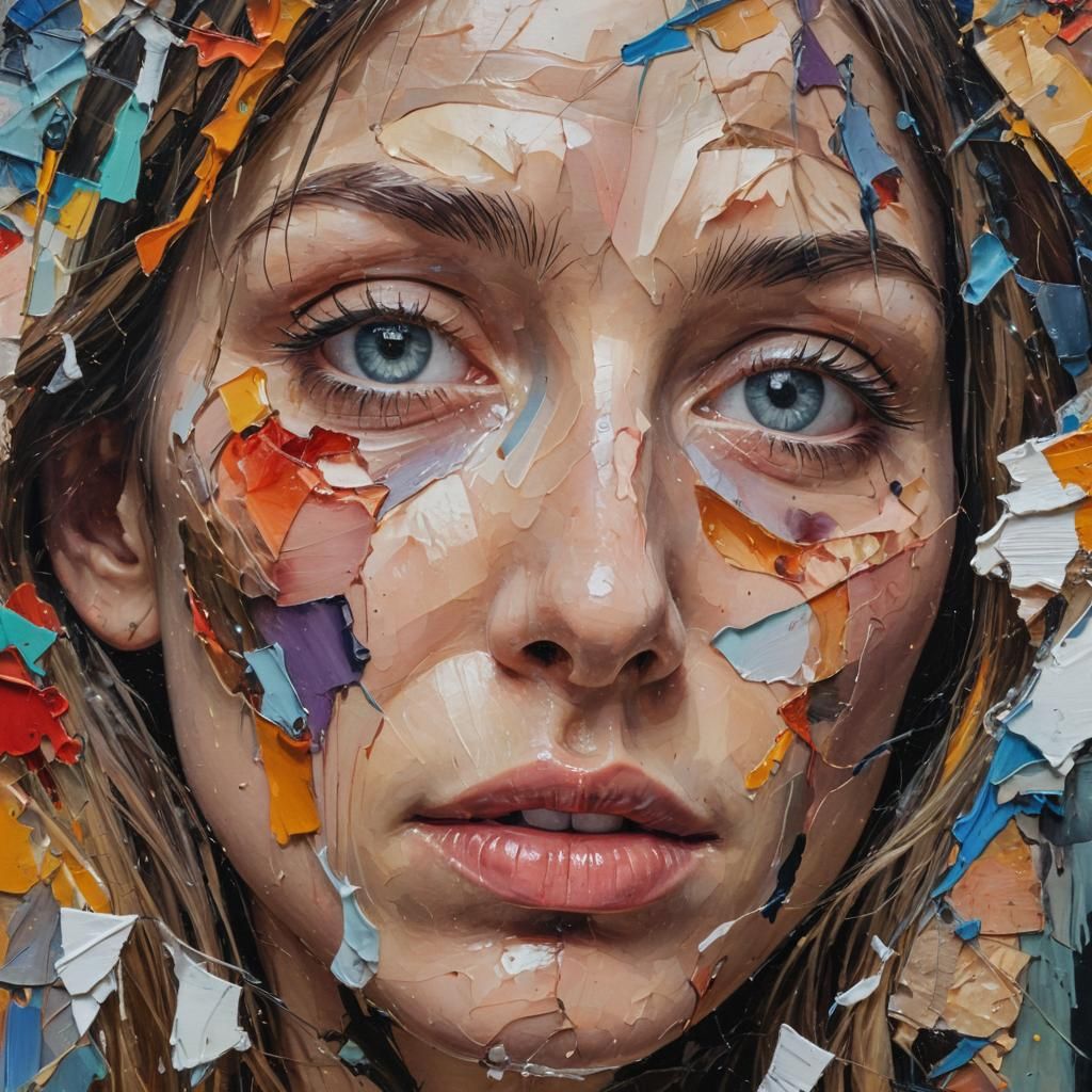Fragmented Memory: Surrealist Face in Oil Paint