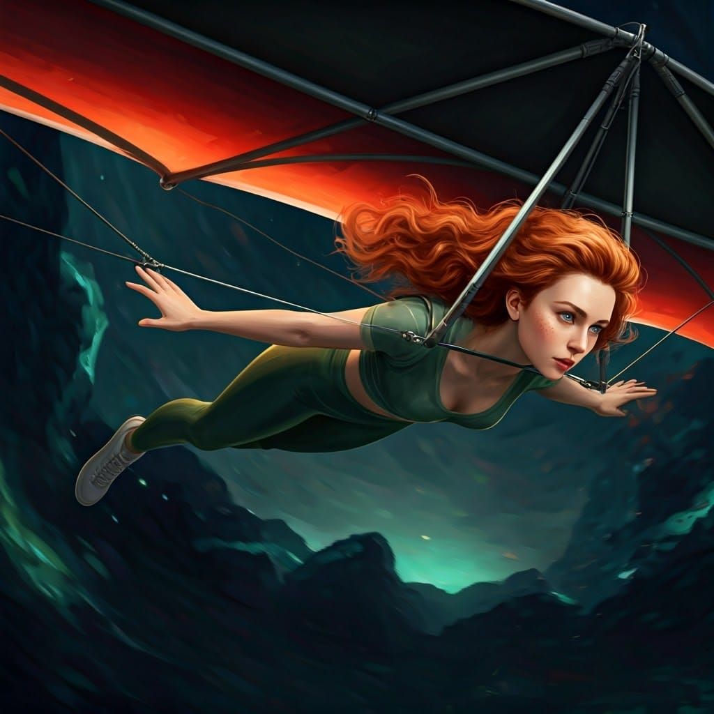 Woman Hang Gliding in Detailed Digital Painting