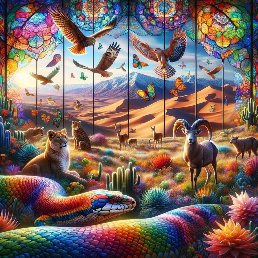 Rainbow Desert Through Stained Glass Kaleidoscope