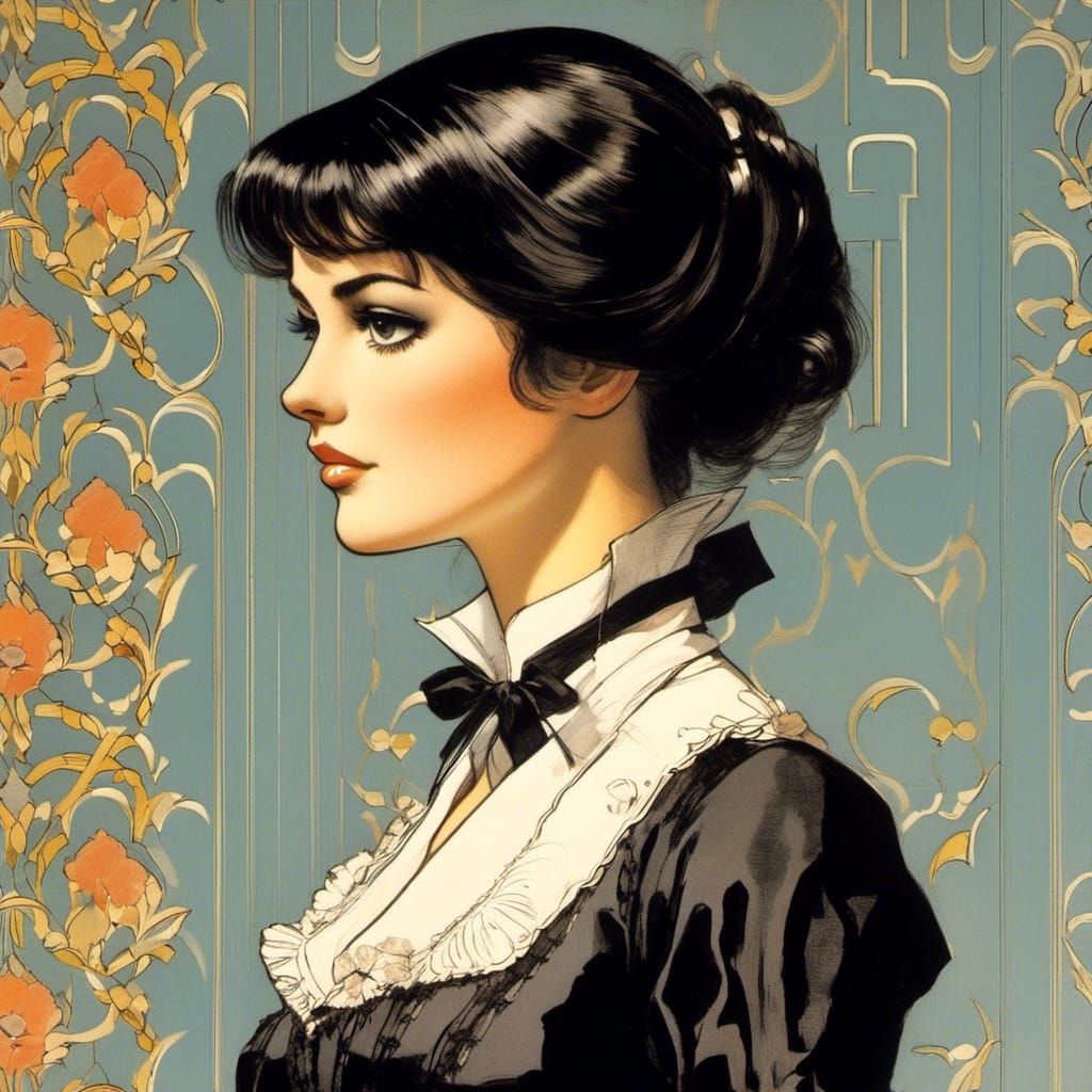 Maidservant with Ingenuous Air in Graphic Novel Style