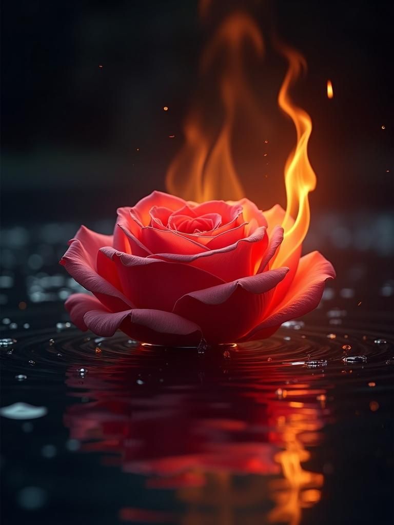 Radiant Red Rose Ablaze in Infinite Darkness