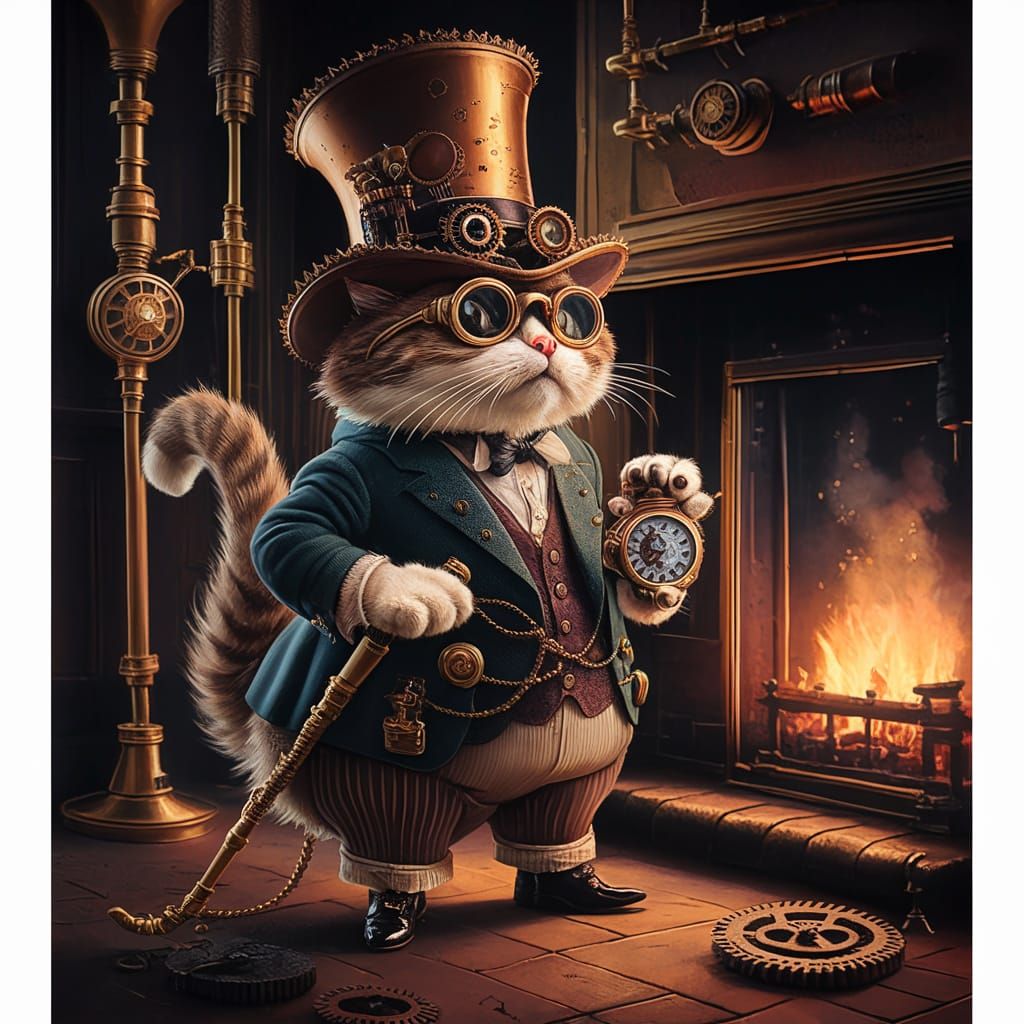 Steampunk cat with beautiful hat