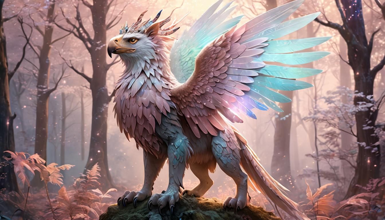 Fairy Gryphon in Magical Astral Forest Illustration