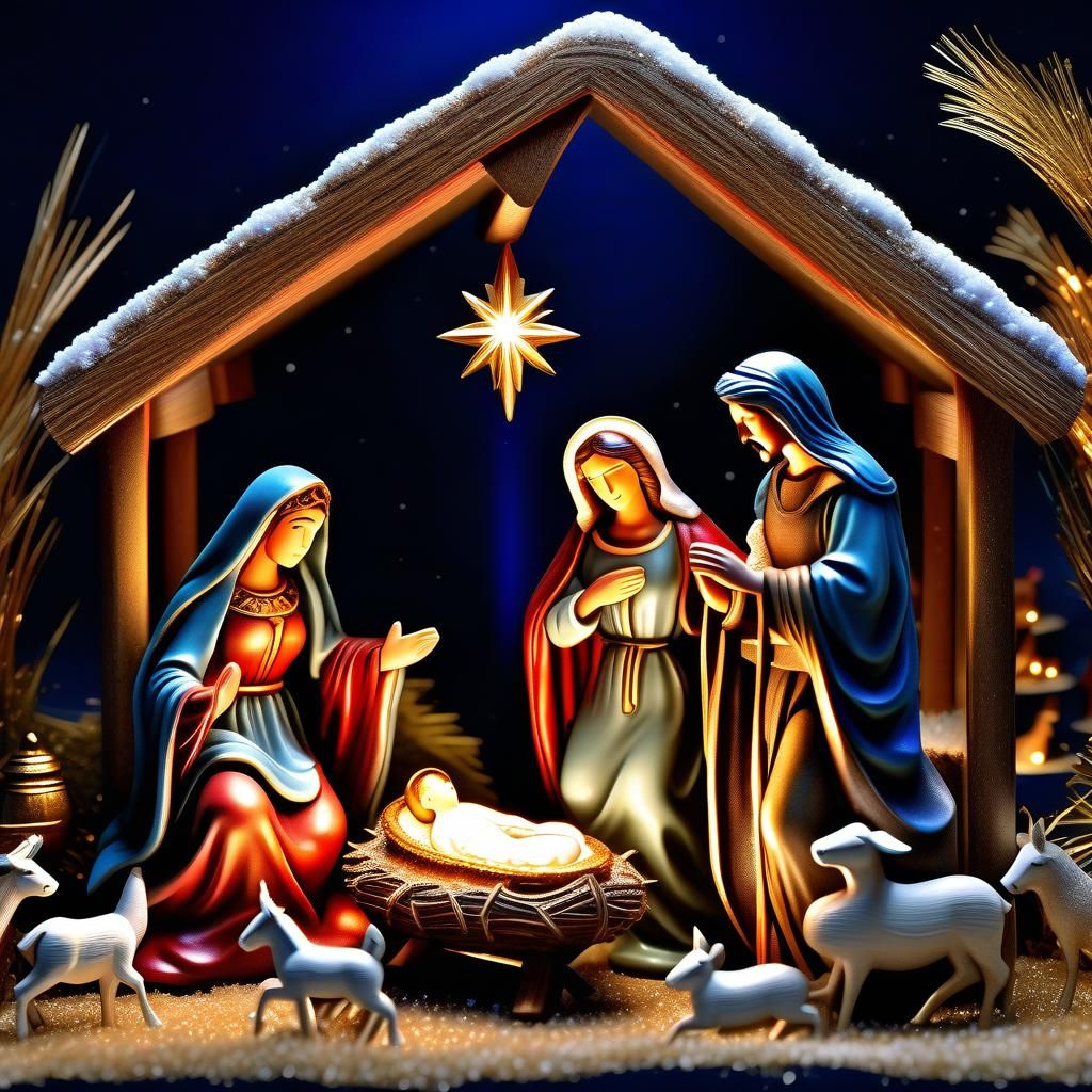 Hyperrealistic Nativity Scene with Volumetric Lighting