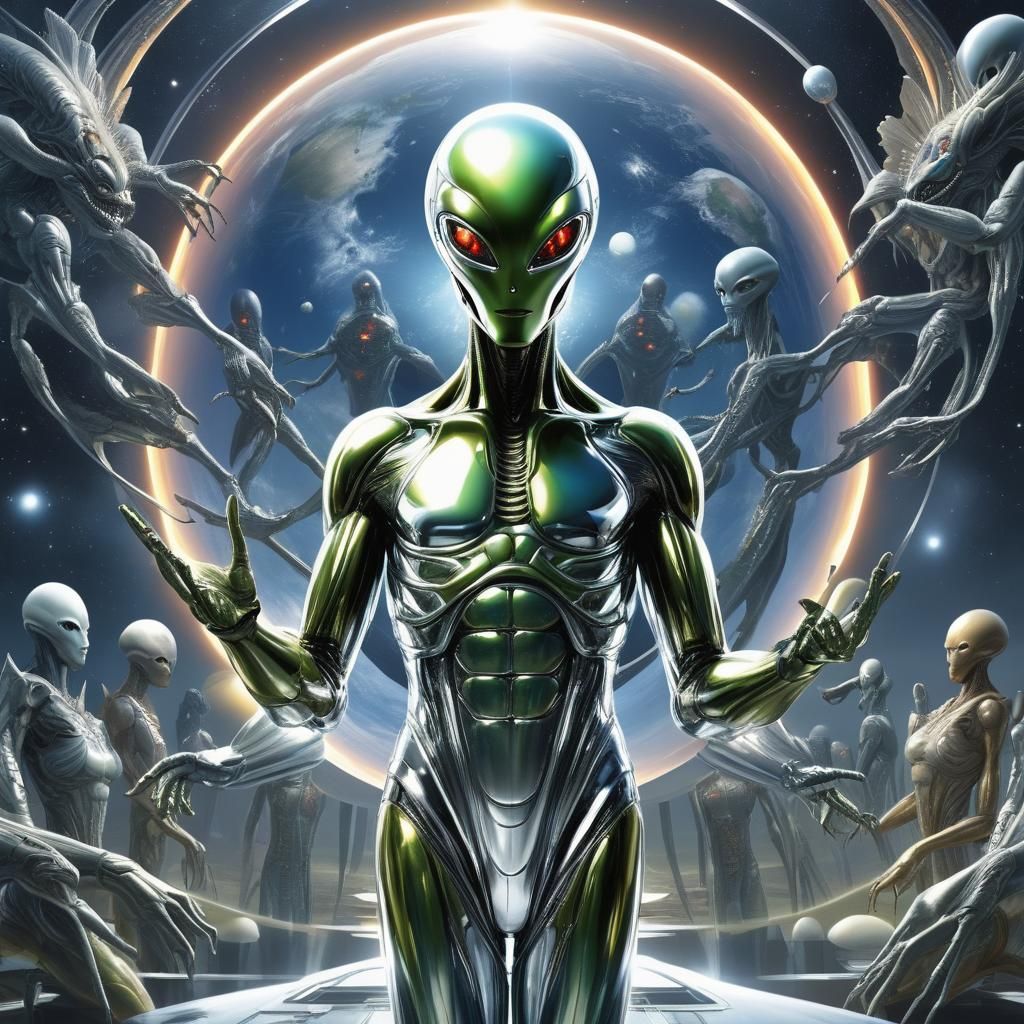 Surreal Cyberpunk Scene with Alien Opera