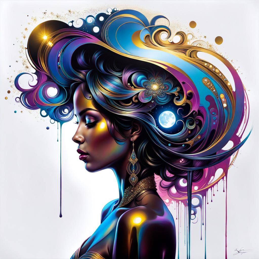 Woman in Metallic Fractal Graffiti Art