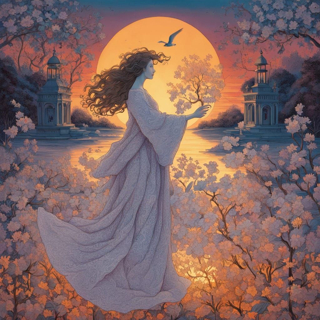 Mystical Sorceress in Dreamlike Baroque Realm