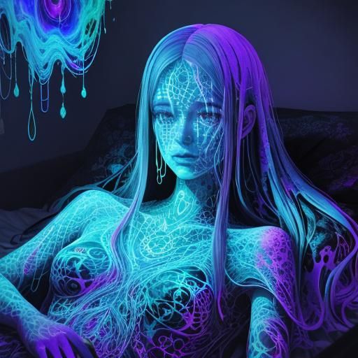 Psychedelic Portrait of Woman with Lovecraftian Elements