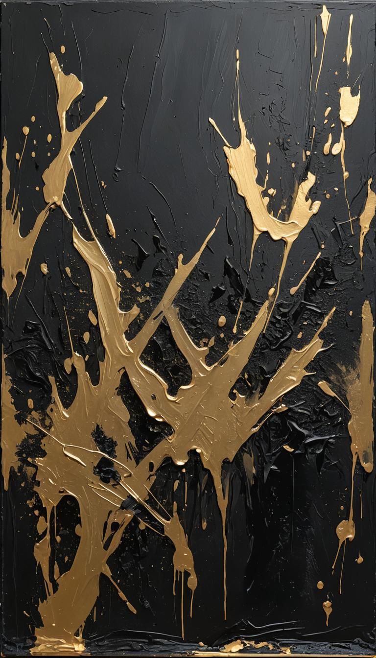 Black Card with Golden Highlights, Grunge Style Painting