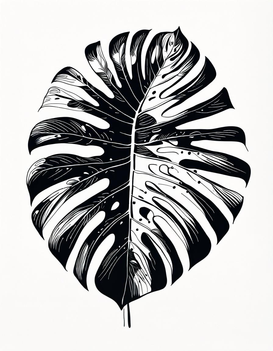 Minimalist Line Art: Monstera Leaf with Face