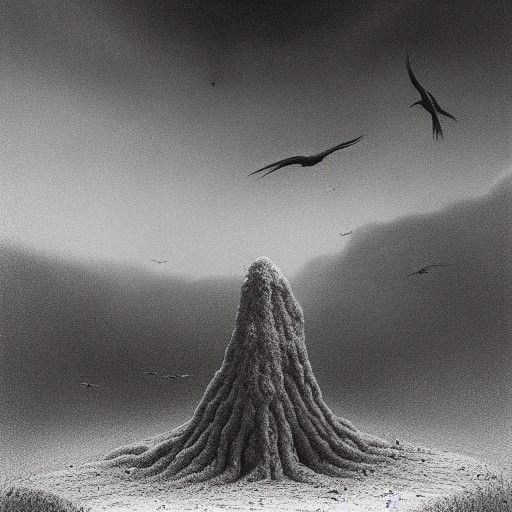 Infernal Grave with Crows, in Surreal Style