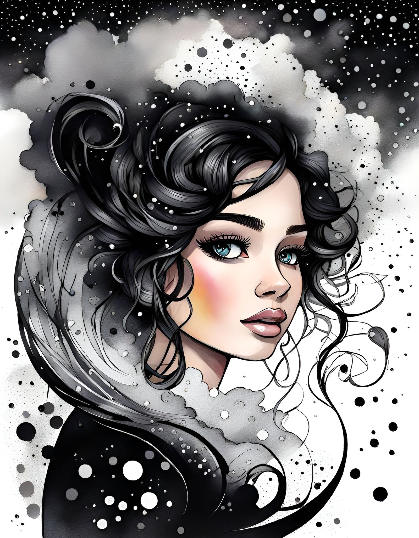 Abstract Ink Girl with Crying Eyes