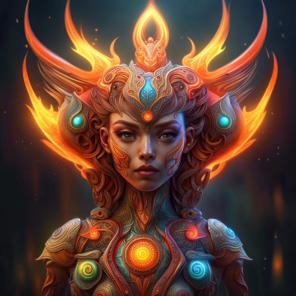 Intricate Fire Spirit in a Digital Art Style