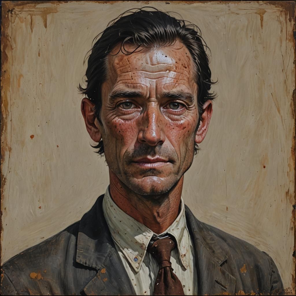 Freckled Man Portrait in Oil Paint Style