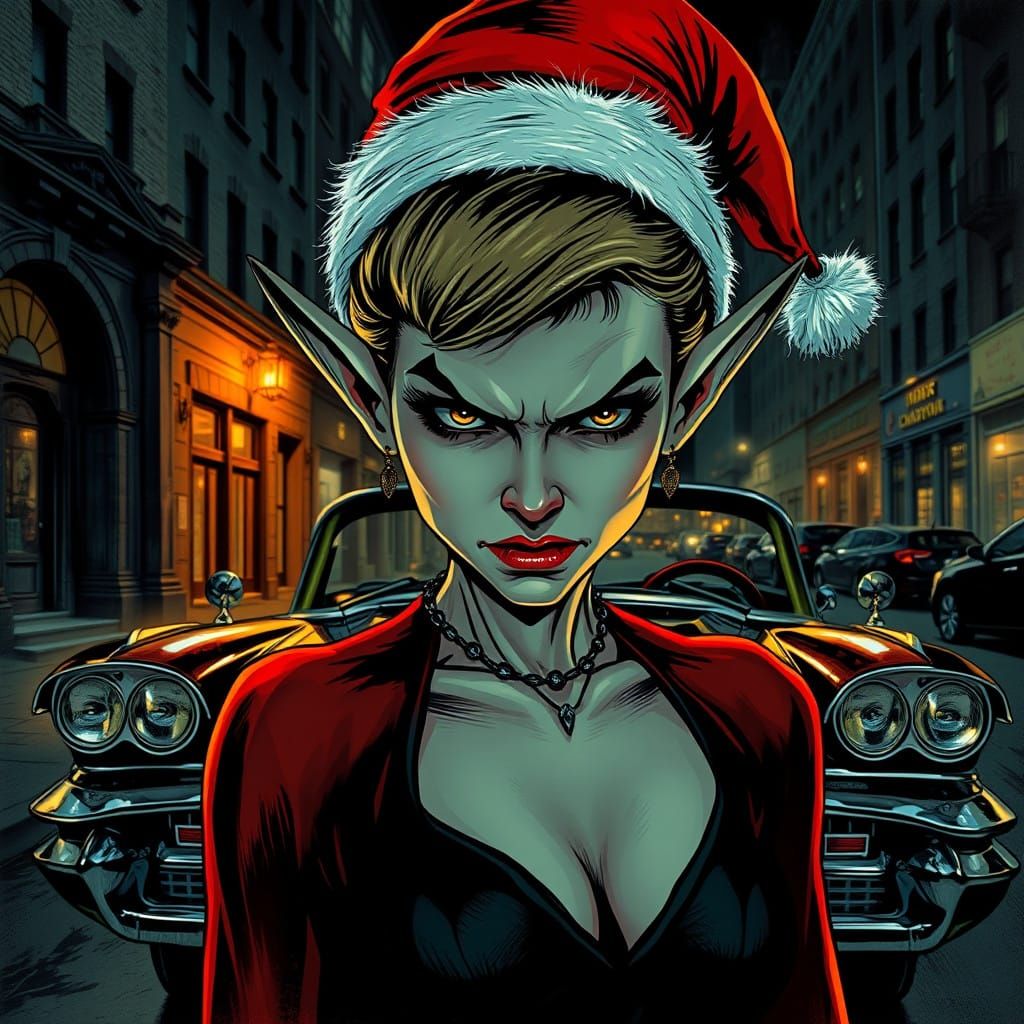 Darkly Illustrated Christmas Elf Sits in Sin City