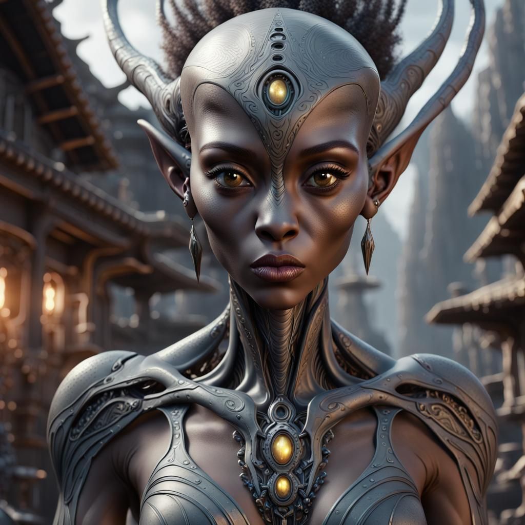 Detailed Matte Painting of Alien Human Hybrid