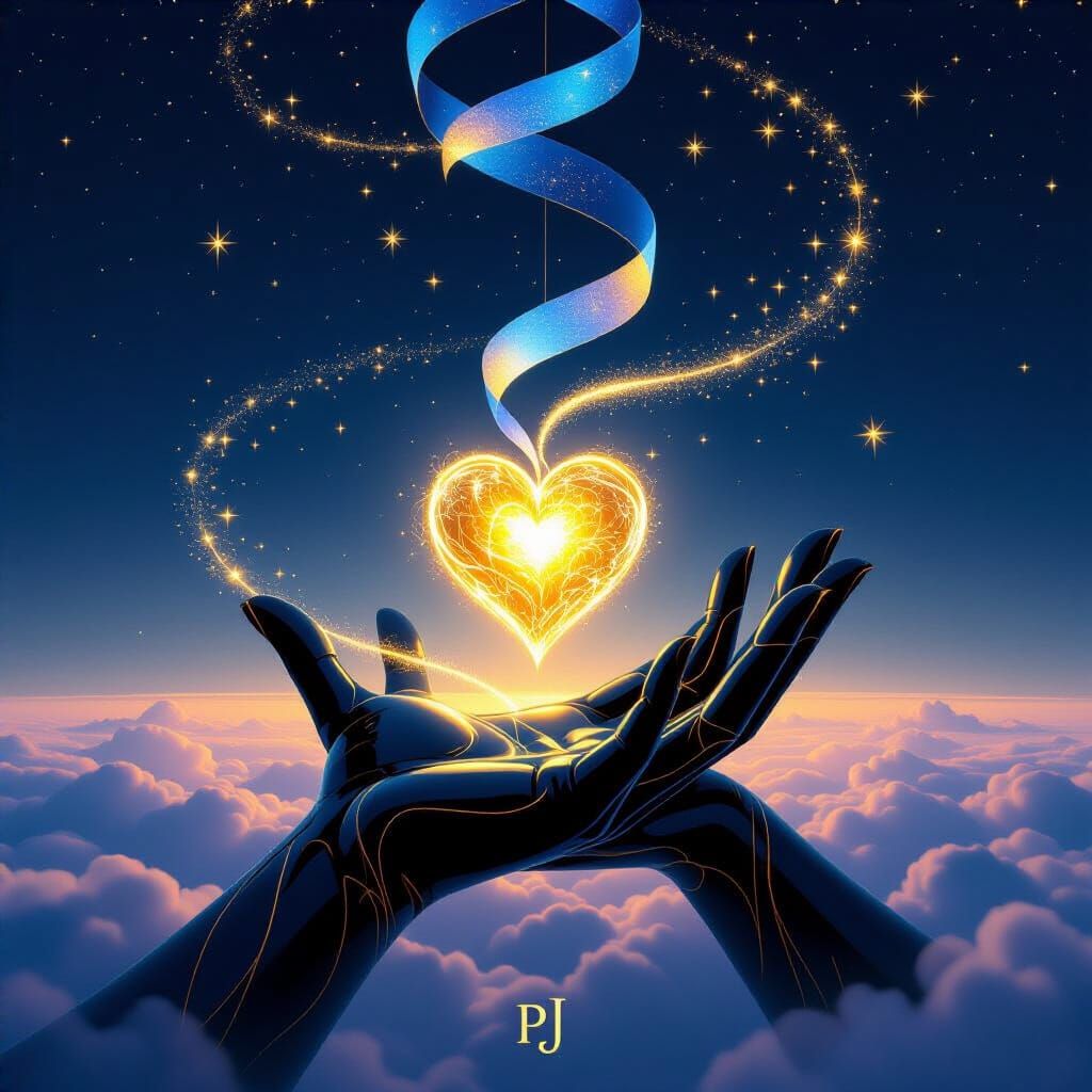 Colossal Glass Palm in Midnight Sky with Golden Heart